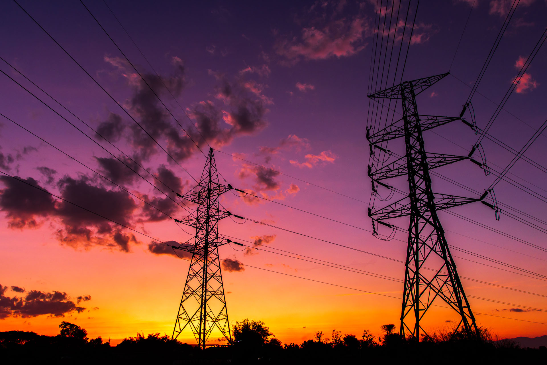 powerlines against sunset